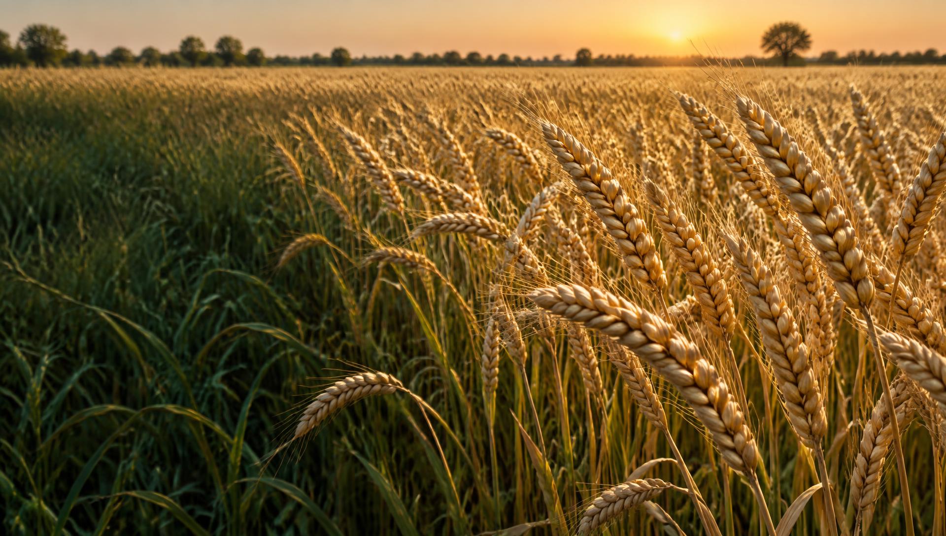 Ripe wheat ears at golden hour